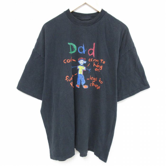 XL★古着 半袖 ビンテージ Tシャツ メンズ 00年代 00s Dad 大きいサイズ コットン クルーネック 黒 ブラック 25may27 中古