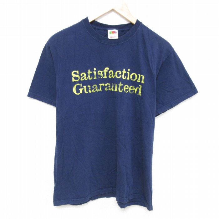 M★古着 フルーツオブザルーム 半袖 ビンテージ Tシャツ メンズ 00年代 00s サティスファクション コットン クルーネック 紺 ネイビー 25may27 中古