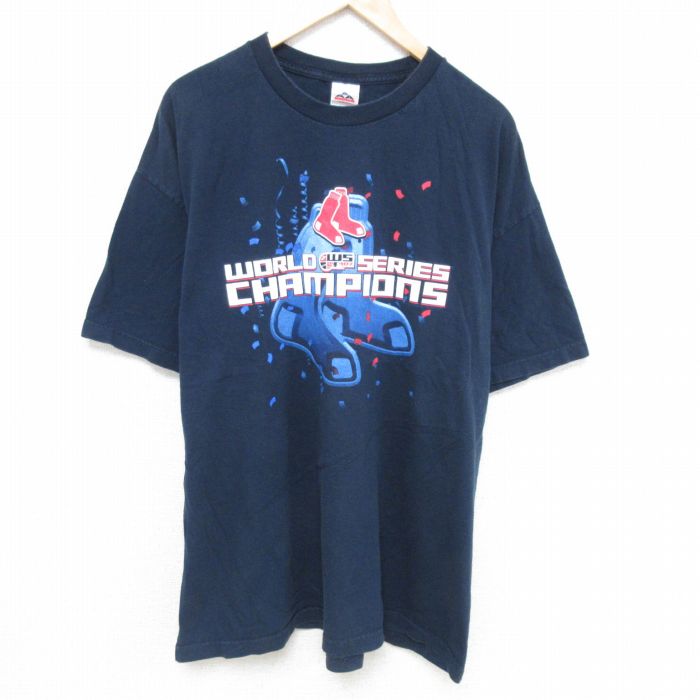 XL★古着 半袖 ビンテージ Tシャツ メンズ 00年代 00s MLB ボストンレッドソックス 大きいサイズ コットン クルーネック 紺 ネイビー メジャーリーグ ベースボール 野球 25may27 中古