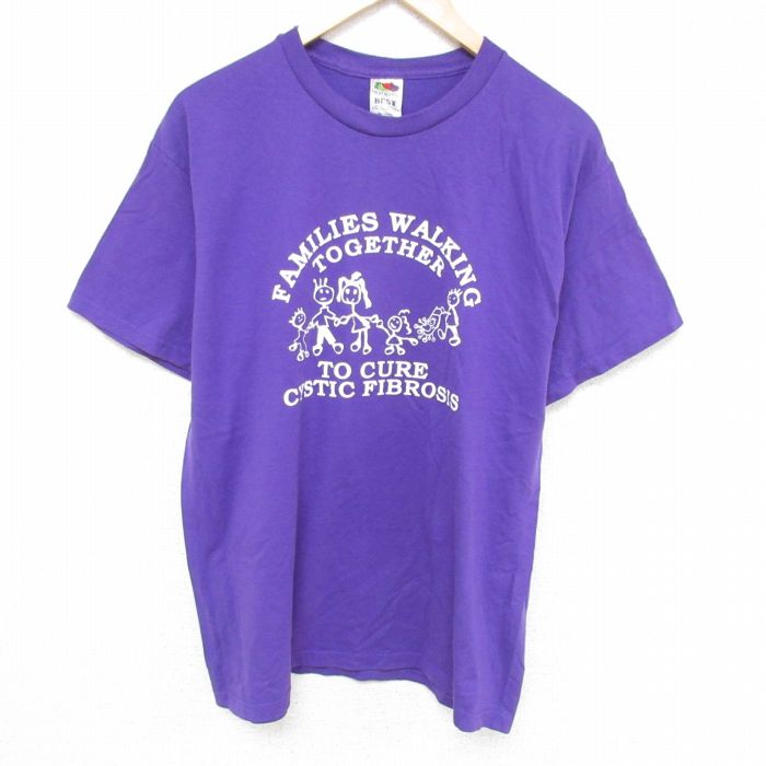 【50%OFF】L★古着 フルーツオブザルーム 半袖 ビンテージ Tシャツ メンズ 00年代 00s ファミリー クルーネック 紫 パープル 25may27 中古