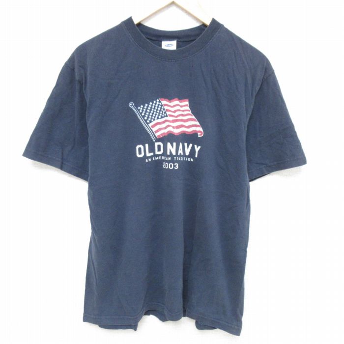 L★古着 オールドネイビー 半袖 ビンテージ Tシャツ メンズ 00年代 00s 星条旗 コットン クルーネック 紺 ネイビー 25may27 中古