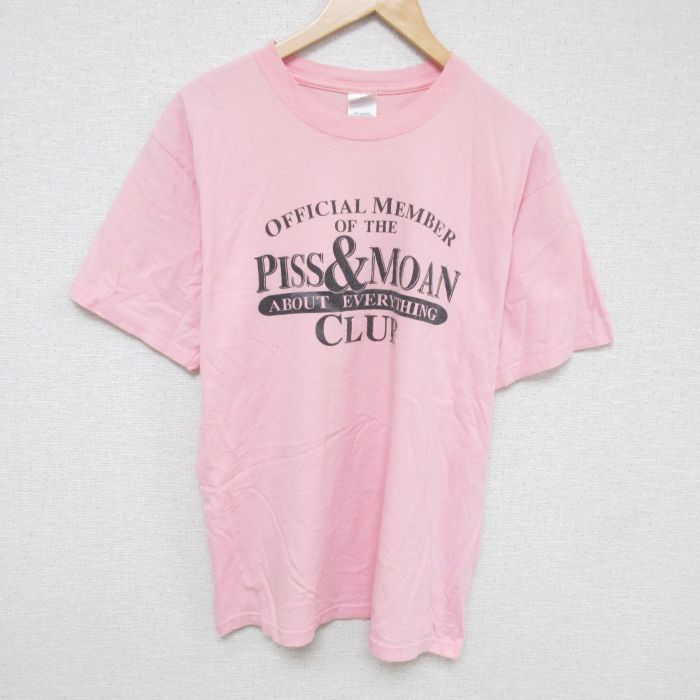 【50%OFF】L★古着 半袖 ビンテージ Tシャツ メンズ 00年代 00s クラブ コットン クルーネック ピンク 25may27 中古