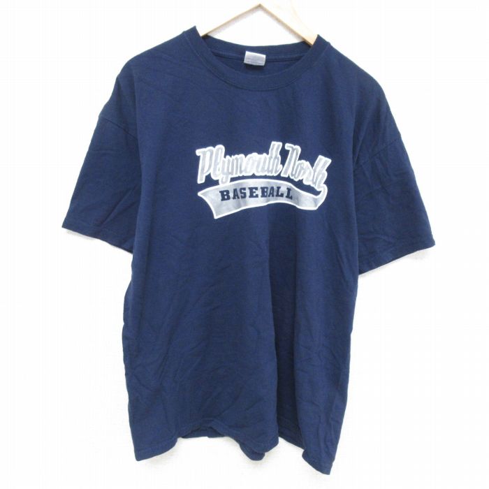 XL★古着 半袖 ビンテージ Tシャツ メンズ 00年代 00s ベースボール コットン クルーネック 紺 ネイビー 25may27 中古