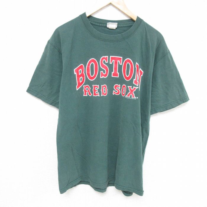 XL★古着 リー Lee 半袖 ビンテージ Tシャツ メンズ 00年代 00s MLB ボストンレッドソックス コットン クルーネック 濃緑 グリーン メジャーリーグ ベースボール 野球 25may27 中古