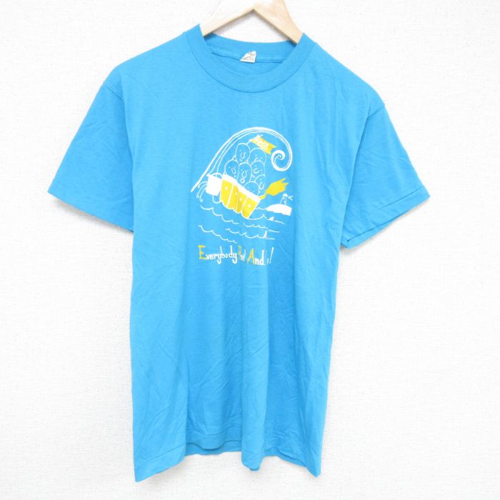 L★古着 スクリーンスターズ 半袖 ビンテージ Tシャツ メンズ 80年代 80s EBAR クルーネック USA製 水色 25may27 中古