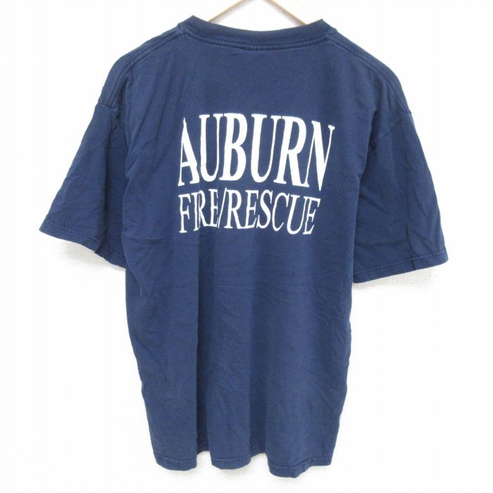 L★古着 半袖 ビンテージ Tシャツ メンズ 00年代 00s 消防署 コットン クルーネック 紺 ネイビー 25may27 中古