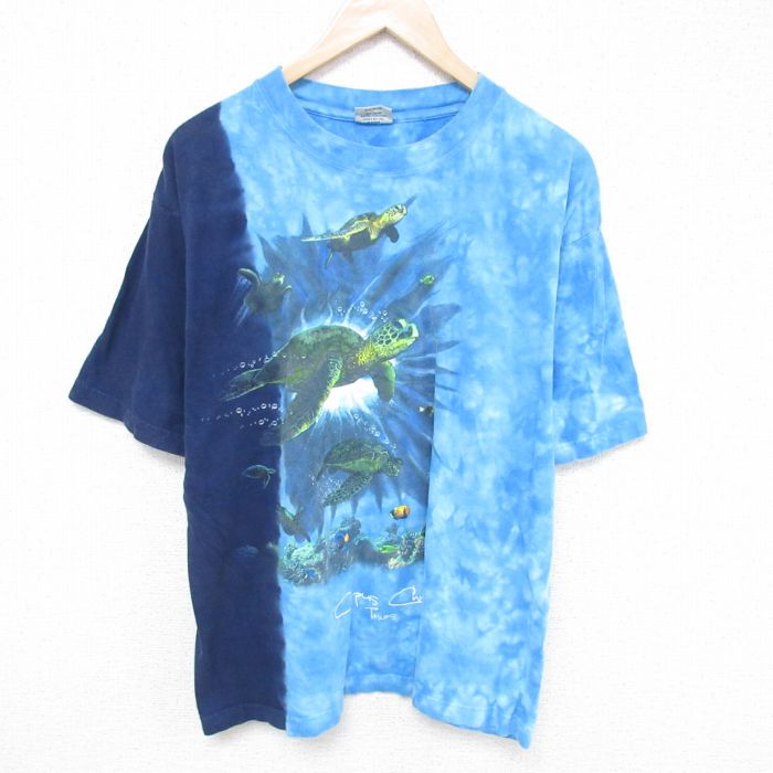 【20%OFF】XL★古着 半袖 ビンテージ Tシャツ メンズ 00年代 00s カメ 大きいサイズ コットン クルーネック 水色他 タイダイ 25jun10 中古