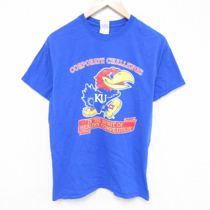 M★古着 半袖 ビンテージ Tシャツ メンズ 00年代 00s カンザスジェイホークス コットン クルーネック 青 ブルー 25jun10 中古