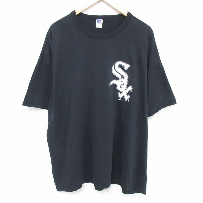 XL★古着 ラッセル 半袖 ビンテージ Tシャツ メンズ 00年代 00s MLB シカゴホワイトソックス 大きいサイズ クルーネック 黒 ブラック メジャーリーグ ベースボール 野球 25jun10 中古