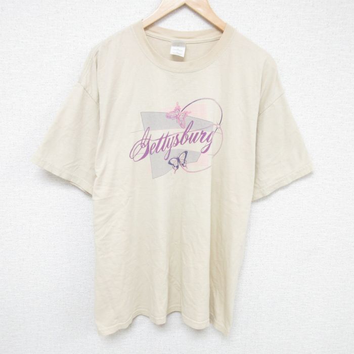 XL★古着 半袖 ビンテージ Tシャツ メンズ 00年代 00s チョウ 大きいサイズ コットン クルーネック ベージュ カーキ 25jun10 中古