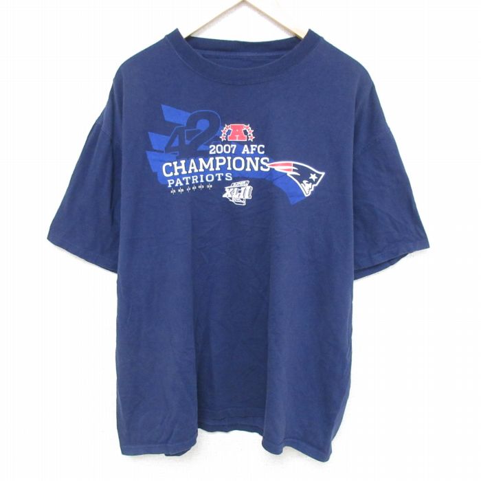 XL★古着 半袖 ビンテージ Tシャツ メンズ 00年代 00s NFL ニューイングランドペイトリオッツ 大きいサイズ コットン クルーネック 紺 ネイビー アメフト スーパーボウル 25jun10 中古