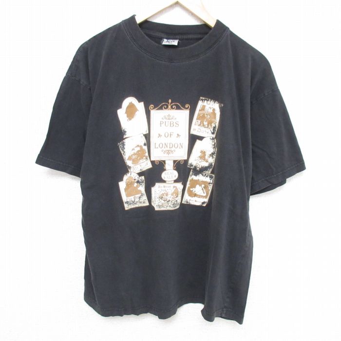 【20%OFF】XL★古着 半袖 ビンテージ Tシャツ メンズ 00年代 00s ロンドン コットン クルーネック 黒 ブラック 25jun10 中古