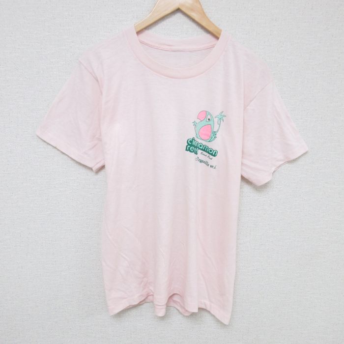 L★古着 半袖 ビンテージ Tシャツ メンズ 80年代 80s 鳥 クルーネック 薄ピンク 25jun10 中古