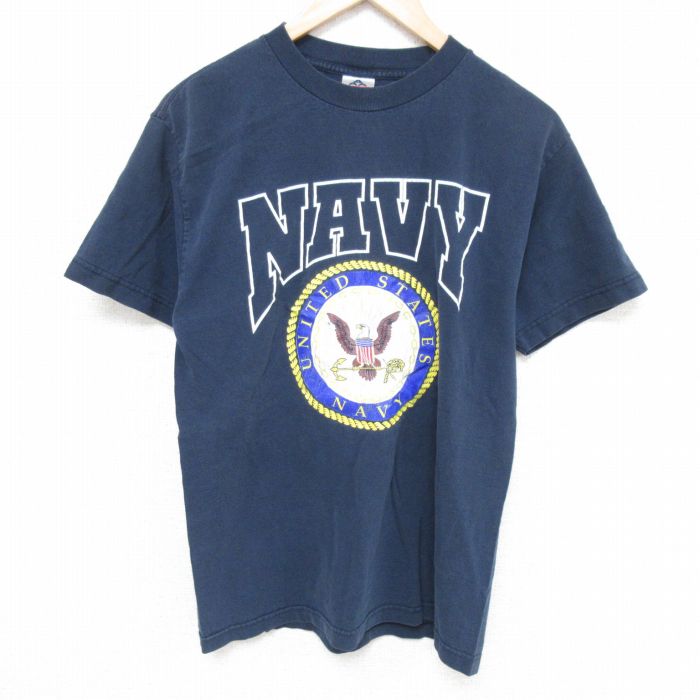 【20%OFF】M★古着 半袖 ビンテージ Tシャツ メンズ 00年代 00s ミリタリー USネイビー コットン クルーネック 紺 ネイビー 25jun10 中古