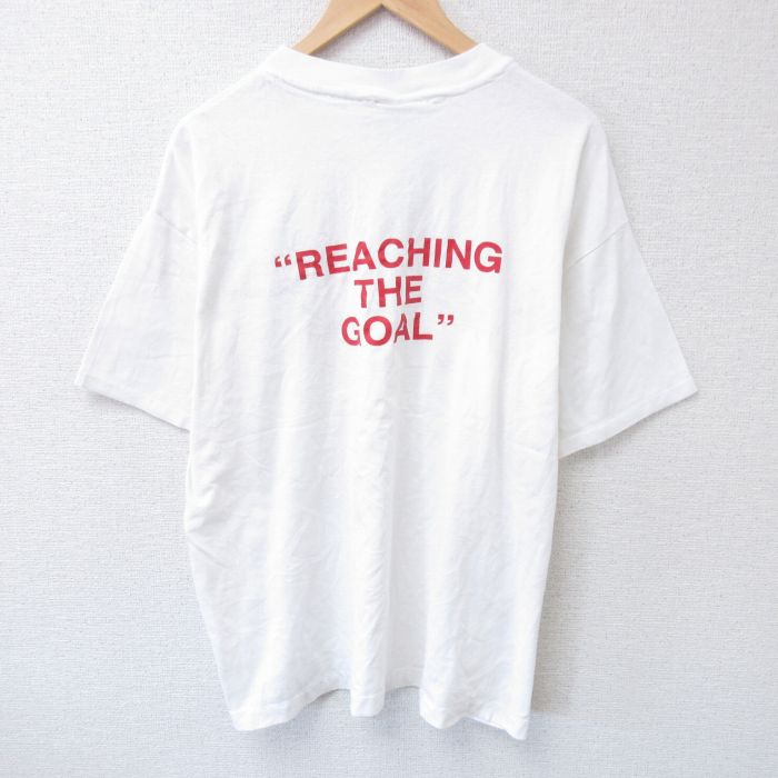 【50%OFF】XL★古着 ヘインズ Hanes 半袖 ビンテージ Tシャツ メンズ 90年代 90s GOAL クルーネック 白 ホワイト 25jun10 中古