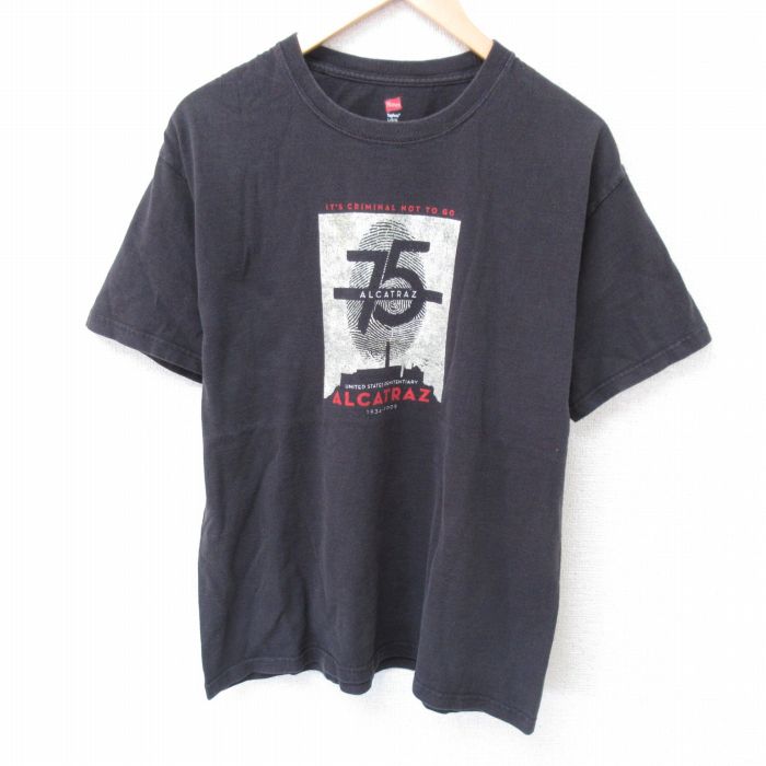L★古着 ヘインズ Hanes 半袖 ビンテージ Tシャツ メンズ 00年代 00s アルカトラズ コットン クルーネック 黒 ブラック 25jun10 中古