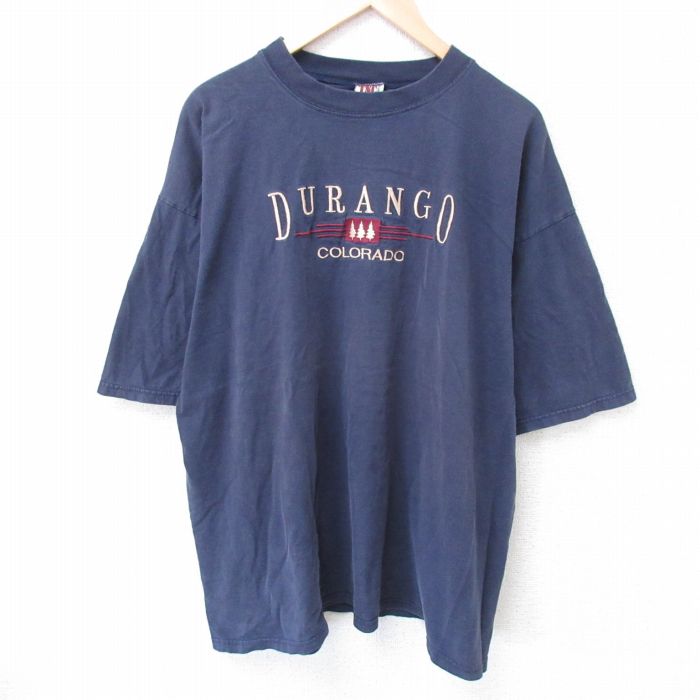XL★古着 半袖 ビンテージ Tシャツ メンズ 00年代 00s コロラド 刺繍 大きいサイズ コットン クルーネック 紺 ネイビー 25jun10 中古