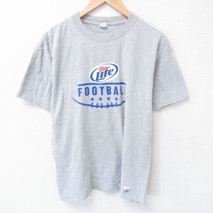 L★古着 半袖 ビンテージ Tシャツ メンズ 00年代 00s フットボール クルーネック グレー 霜降り 25jun10 中古
