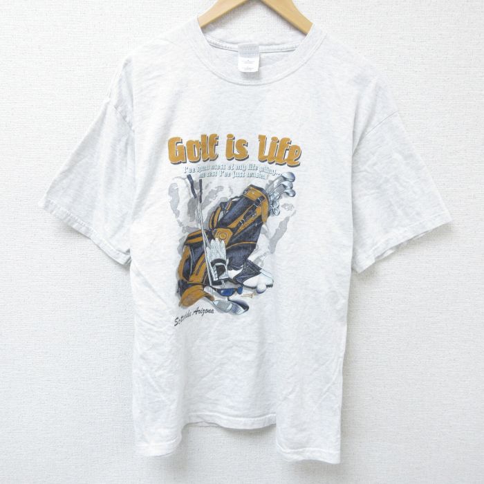 L★古着 半袖 ビンテージ Tシャツ メンズ 00年代 00s ゴルフ クルーネック 薄グレー 霜降り 25jun10 中古