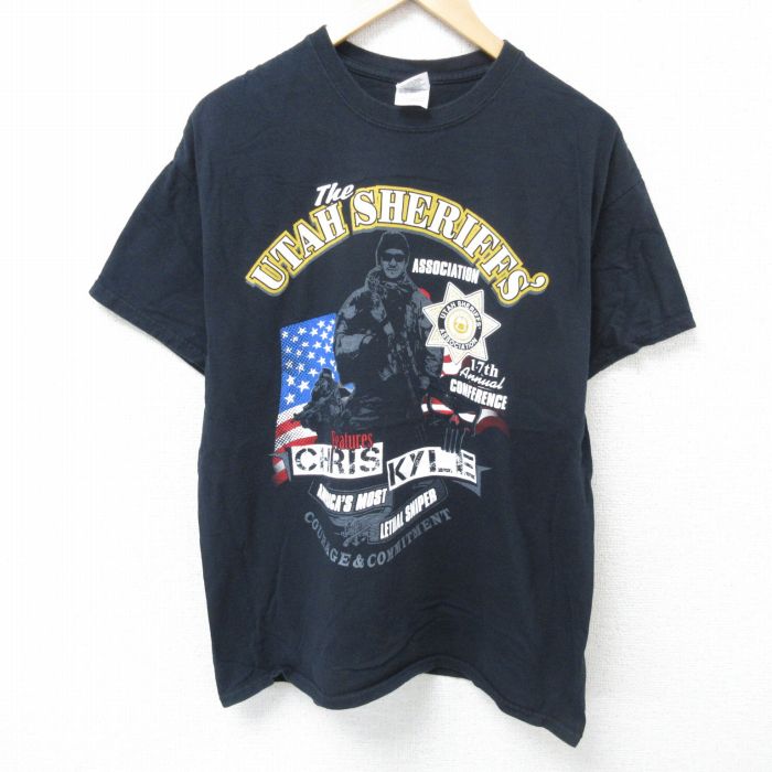 L★古着 半袖 ビンテージ Tシャツ メンズ 00年代 00s 兵士 コットン クルーネック 黒 ブラック 25jun10 中古