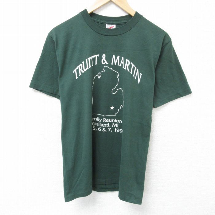 M★古着 ジャージース 半袖 ビンテージ Tシャツ メンズ 90年代 90s TRUITI クルーネック USA製 濃緑 グリーン 25jun10 中古