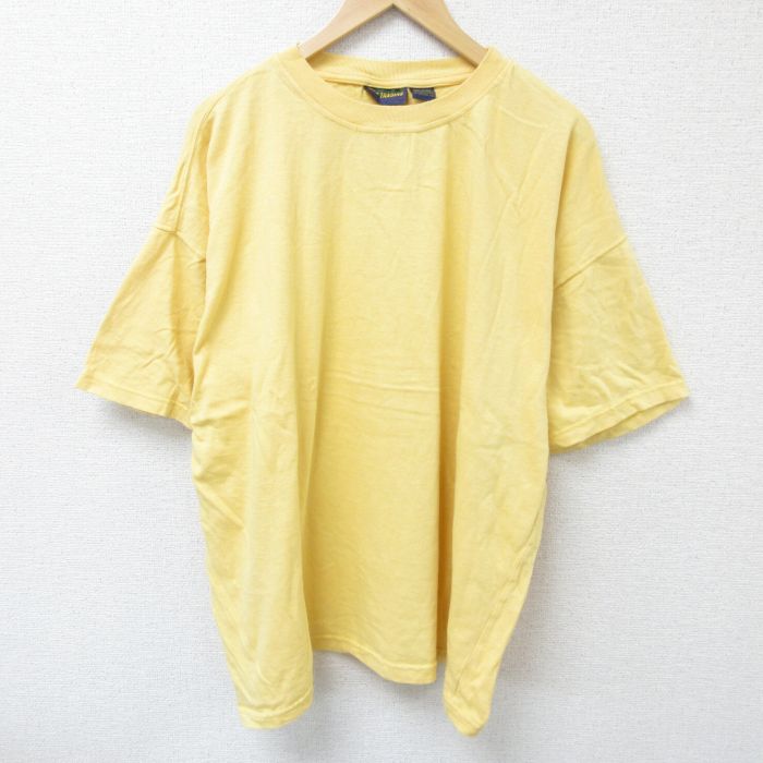 XL★古着 半袖 ビンテージ Tシャツ メンズ 00年代 00s 無地 大きいサイズ コットン クルーネック 黄 イエロー 25jun10 中古
