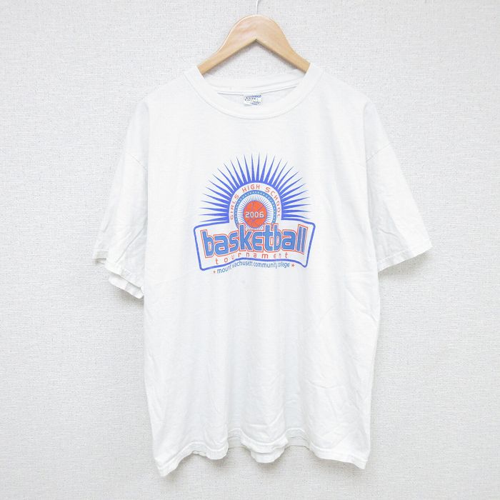 【20%OFF】XL★古着 半袖 ビンテージ Tシャツ メンズ 00年代 00s バスケットボール 大きいサイズ コットン クルーネック 白 ホワイト 25jun10 中古