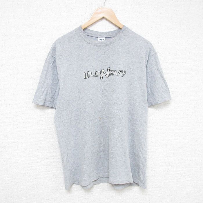 L★古着 オールドネイビー 半袖 ビンテージ Tシャツ メンズ 90年代 90s ビッグロゴ クルーネック USA製 グレー 霜降り 25jun10 中古
