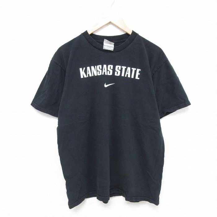L★古着 ナイキ NIKE 半袖 ビンテージ Tシャツ メンズ 00年代 00s カンザス コットン クルーネック 黒 ブラック 25jun10 中古