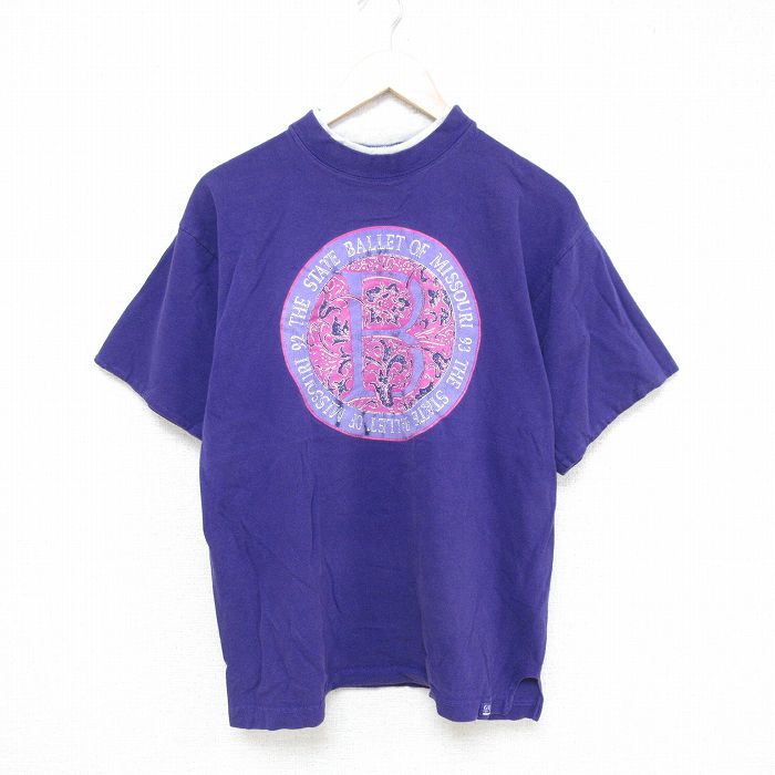 L★古着 半袖 ビンテージ Tシャツ メンズ 90年代 90s ミズーリ コットン クルーネック 紫 パープル 25jun10 中古