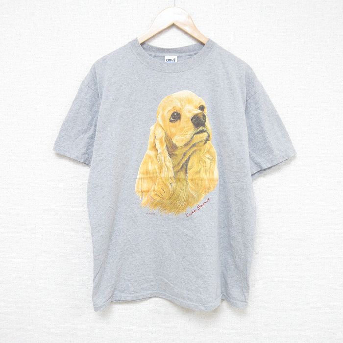L★古着 半袖 ビンテージ Tシャツ メンズ 00年代 00s 犬 クルーネック グレー 霜降り 25jun10 中古
