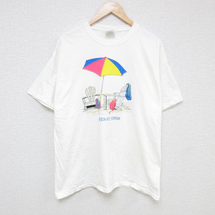 XL★古着 ヘインズ Hanes 半袖 ビンテージ Tシャツ メンズ 00年代 00s パラソル コットン クルーネック 白 ホワイト 25jun10 中古