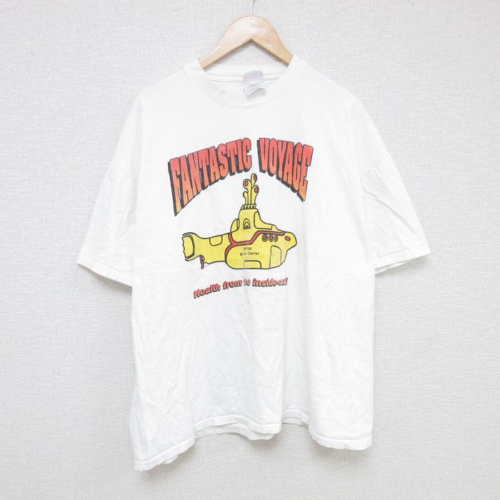 XL★古着 ヘインズ Hanes 半袖 ビンテージ Tシャツ メンズ 00年代 00s 潜水艦 大きいサイズ コットン クルーネック 白 ホワイト 25jun10 中古