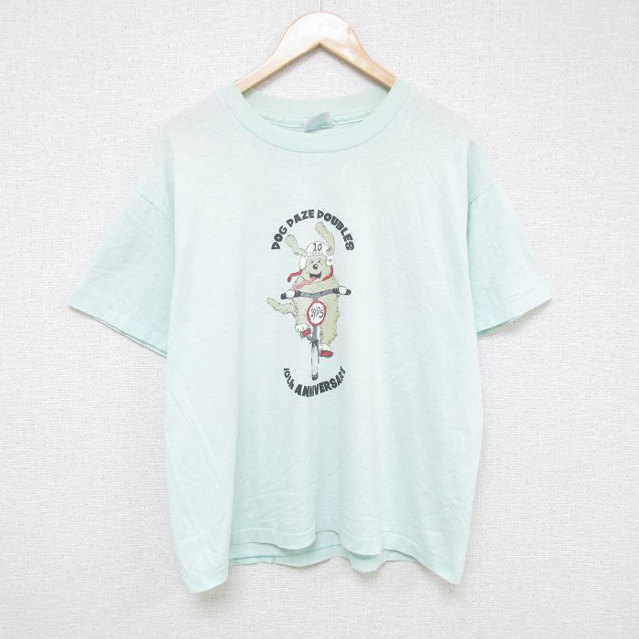L★古着 ヘインズ Hanes 半袖 ビンテージ Tシャツ メンズ 90年代 90s クマ クルーネック USA製 薄緑 グリーン 25jun10 中古