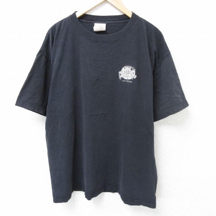 XL★古着 半袖 ビンテージ Tシャツ メンズ 90年代 90s プラネットハリウッド ラスベガス 大きいサイズ コットン クルーネック USA製 黒 ブラック 25jun11 中古