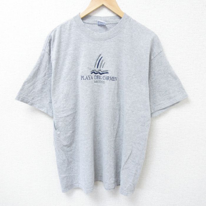 XL★古着 半袖 ビンテージ Tシャツ メンズ 00年代 00s メキシコ 刺繍 クルーネック グレー 霜降り 25jun11 中古