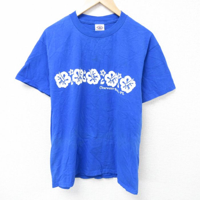 00s 半袖Tシャツ ハイビスカス ブルー L | 古着