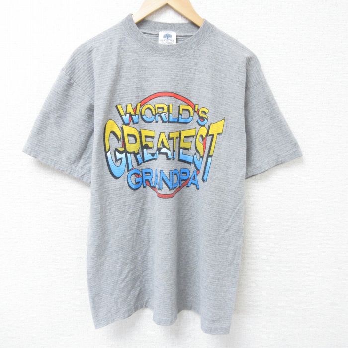 L★古着 半袖 ビンテージ Tシャツ メンズ 90年代 90s グランパ コットン クルーネック USA製 グレー 霜降り 25jun11 中古