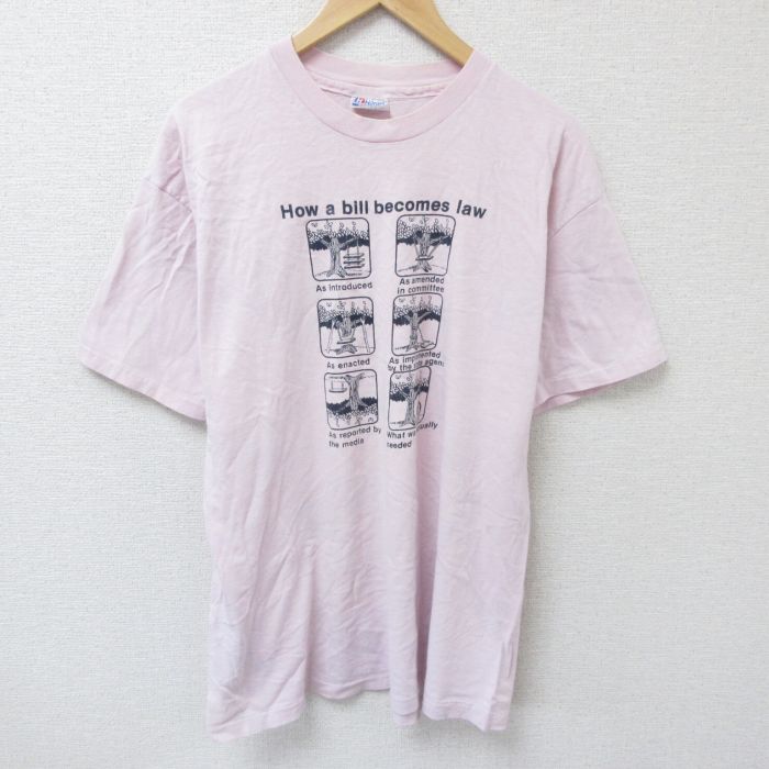 【50%OFF】L★古着 ヘインズ Hanes 半袖 ビンテージ Tシャツ メンズ 80年代 80s ブランコ コットン クルーネック USA製 薄ピンク 25jun11 中古