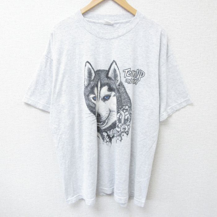 XL★古着 半袖 ビンテージ Tシャツ メンズ 00年代 00s オオカミ 大きいサイズ クルーネック 薄グレー 霜降り 25jun11 中古