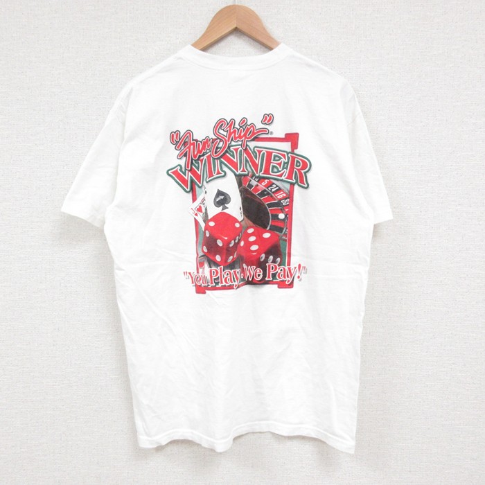 L★古着 半袖 ビンテージ Tシャツ メンズ 00年代 00s サイコロ コットン クルーネック 白 ホワイト 25jun11 中古