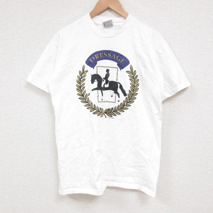 【50%OFF】M★古着 オニータ ONEITA 半袖 ビンテージ Tシャツ メンズ 90年代 90s 馬術 コットン クルーネック USA製 白 ホワイト 25jun11 中古