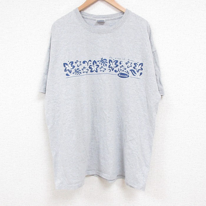 ヘインズ 00s 半袖Tシャツ ハイビスカス グレー XL | 古着
