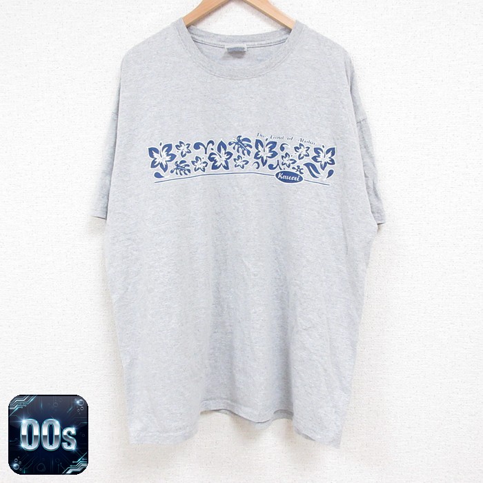 ヘインズ 00s 半袖Tシャツ ハイビスカス グレー XL | 古着