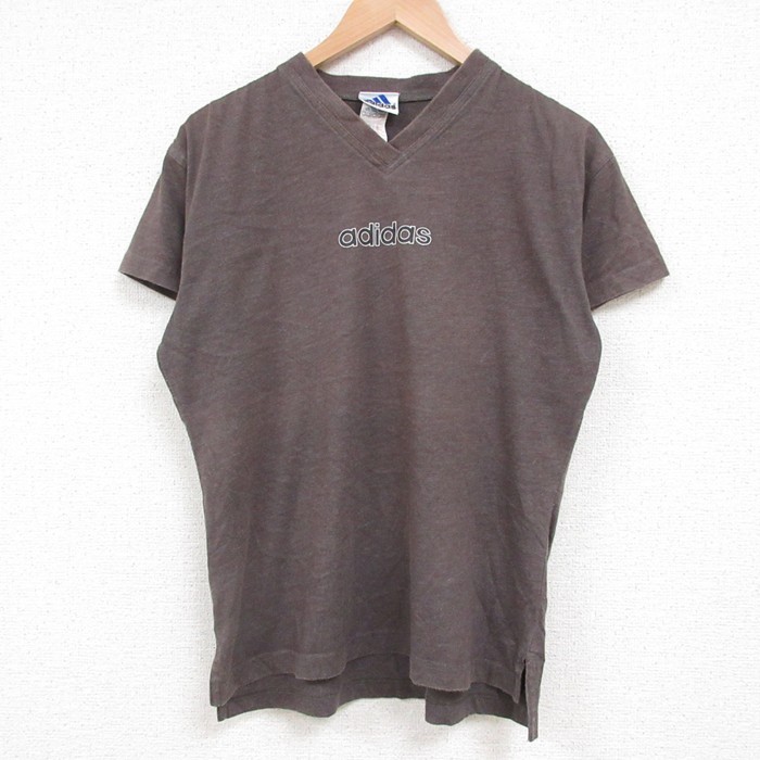 M★古着 アディダス adidas 半袖 ビンテージ Tシャツ メンズ 00年代 00s ワンポイントロゴ Vネック こげ茶 ブラウン 霜降り 25jun11 中古