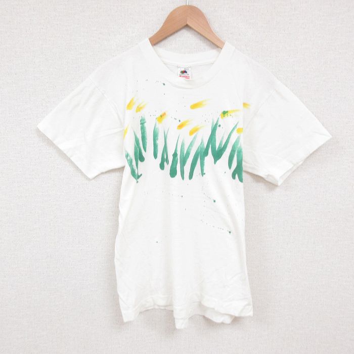 M★古着 フルーツオブザルーム 半袖 ビンテージ Tシャツ メンズ 90年代 90s ハンドペイント コットン クルーネック USA製 白 ホワイト 25jun11 中古