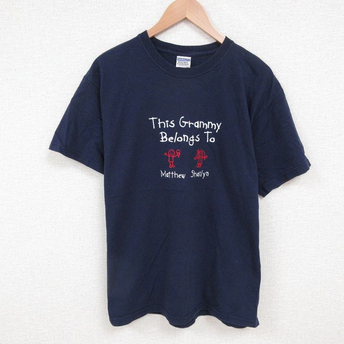 L★古着 半袖 ビンテージ Tシャツ メンズ 00年代 00s 子供 刺繍 コットン クルーネック 紺 ネイビー 25jun11 中古