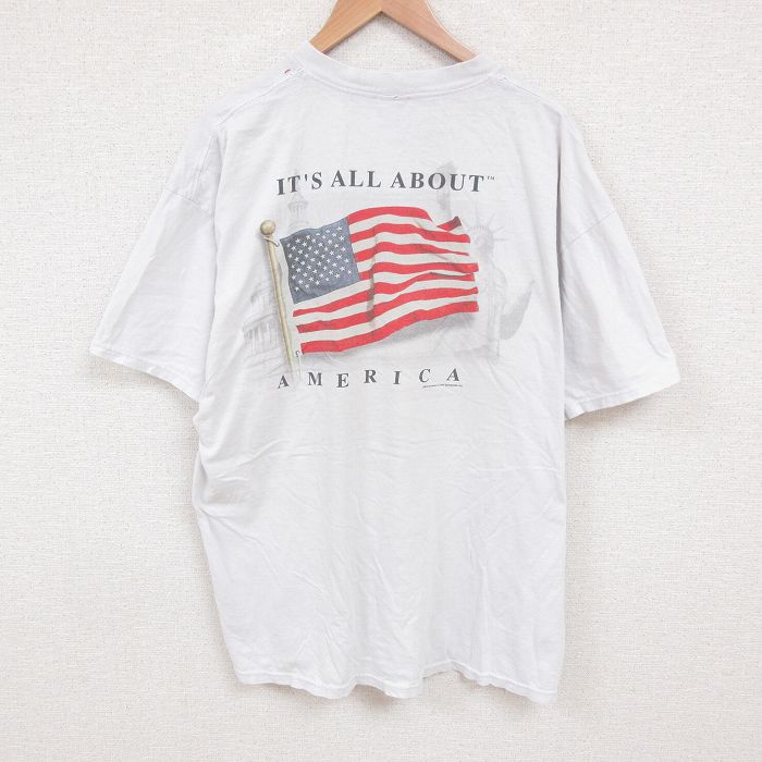 【20%OFF】XL★古着 半袖 ビンテージ Tシャツ メンズ 00年代 00s 星条旗 大きいサイズ コットン クルーネック 白 ホワイト 25jun11 中古