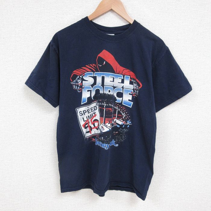 L★古着 半袖 ビンテージ Tシャツ メンズ 00年代 00s ジェットコースター コットン クルーネック 紺 ネイビー 25jun11 中古