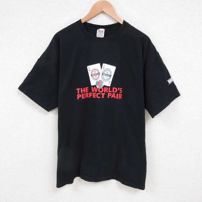 【50%OFF】XL★古着 半袖 ビンテージ Tシャツ メンズ 00年代 00s BECKS 大きいサイズ コットン クルーネック 黒 ブラック 25jun11 中古